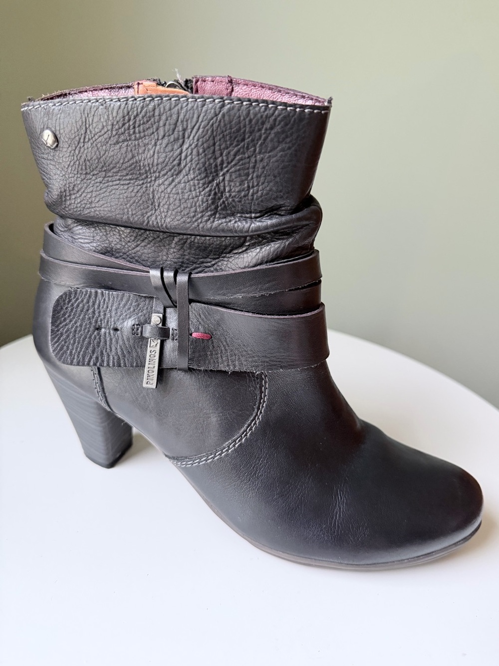 Pikolinos Verona Leather Buckle Strap Ankle Boots Heels Slouchy Side Zip Size 39